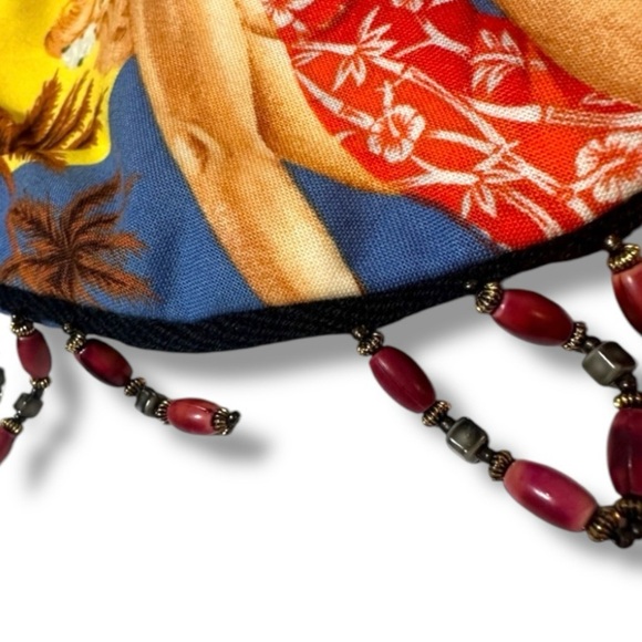 Handmade Hawaiian Aloha Pinup Girl Floral Purse Vintage Beaded Shoulder Bag - Picture 13 of 16